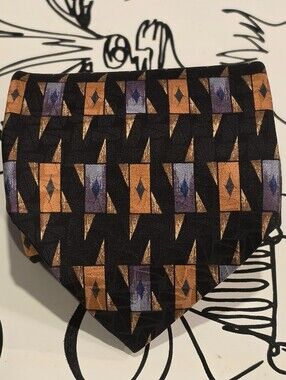 Vtg XMI Mark Shale Mens Silk Tie Geometric Black Orange Blue USA Handmade